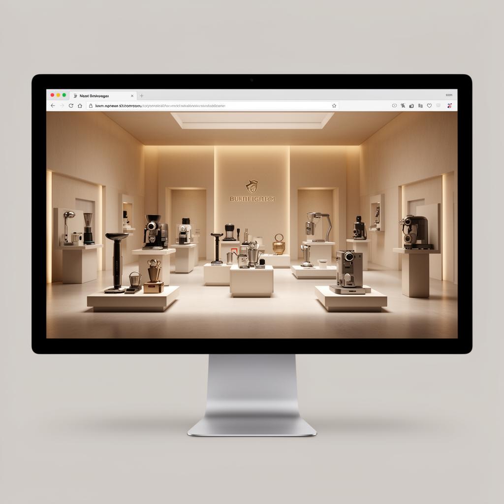 Branded virtual showroom rendered in the browser with the full product range.